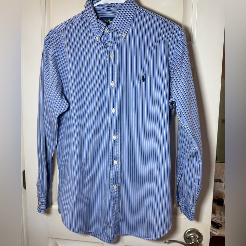 Ralph Lauren Blue and White Striped Button Down Shirt